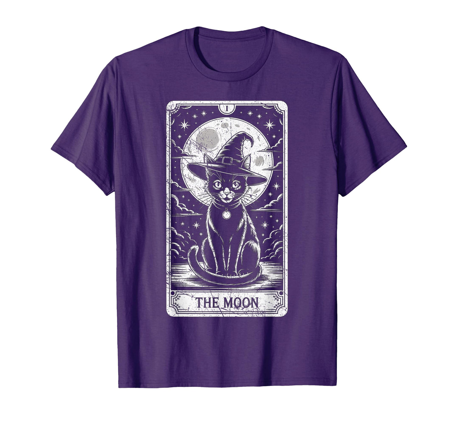 Tarot Card Crescent Moon and Black Cat Witch Hat Halloween T-Shirt