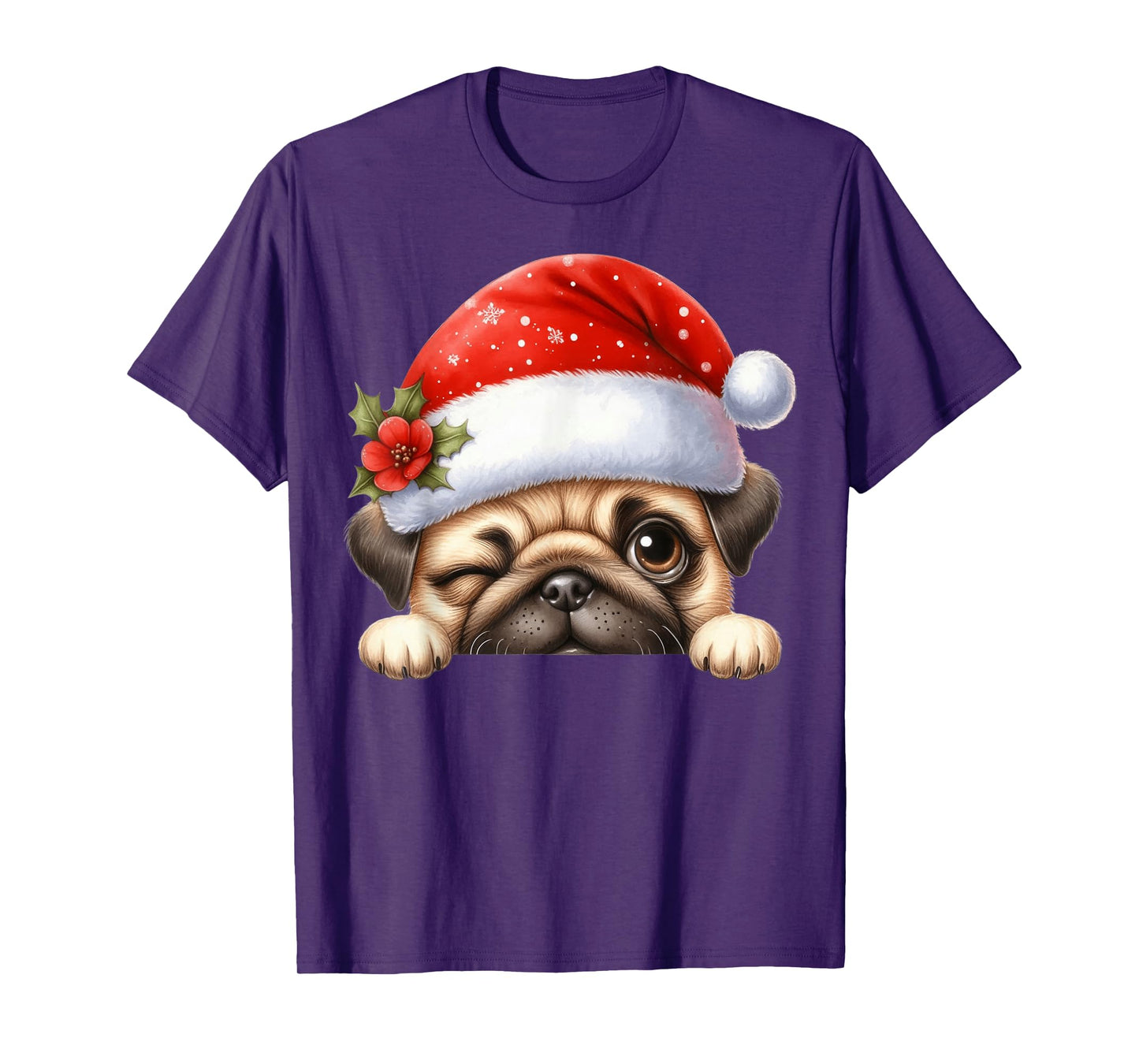 Pug Dog Christmas Santa Hat Dog Mom Dad T-Shirt