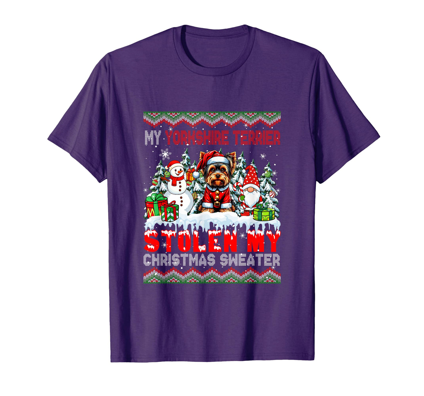 Yorkshire Terrier Stolen Christmas Sweater Santa Dog Gnome T-Shirt