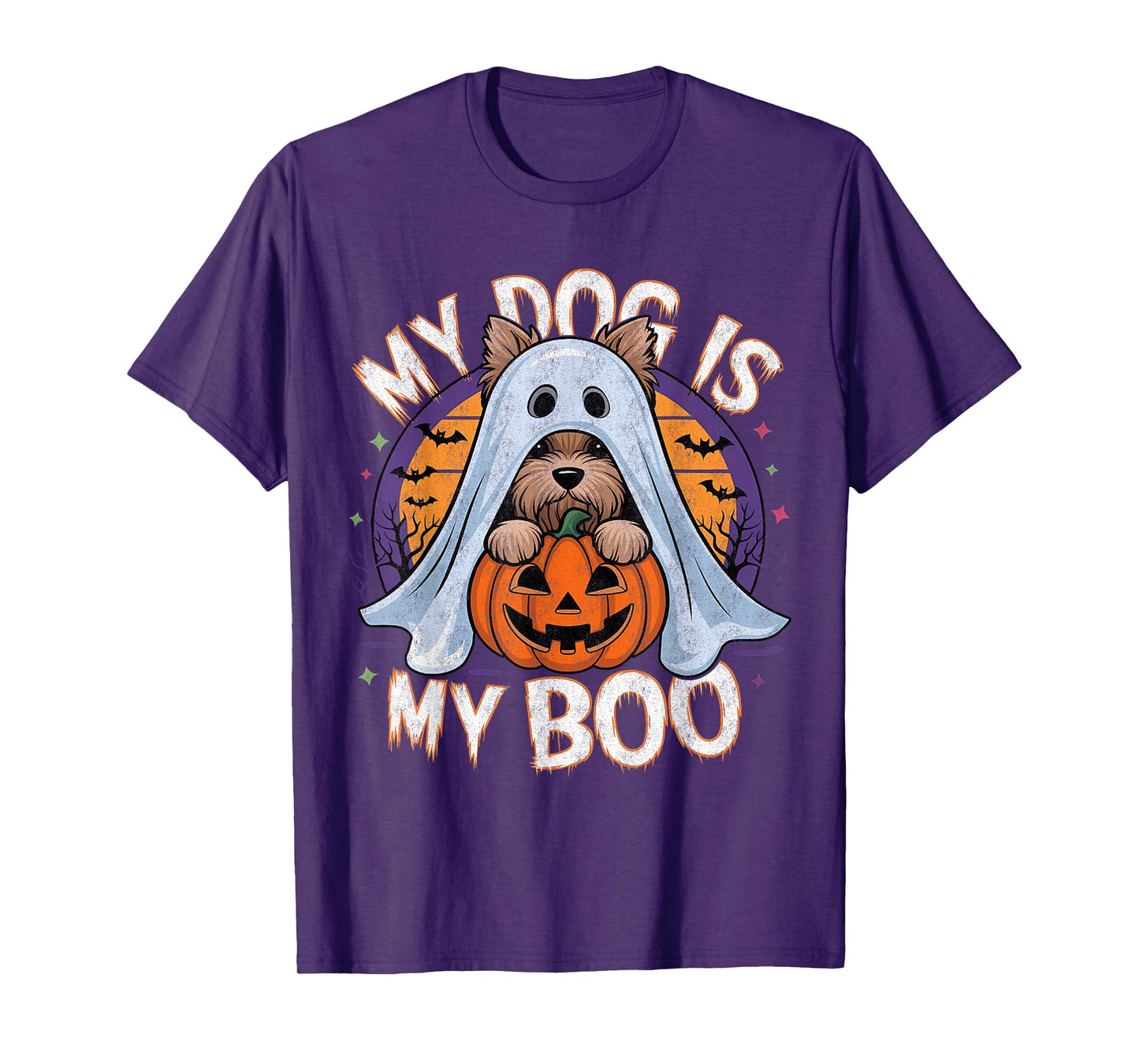 Halloween Dog Costume Vintage Ghost Yorkie My Dog Is My Boo T-Shirt