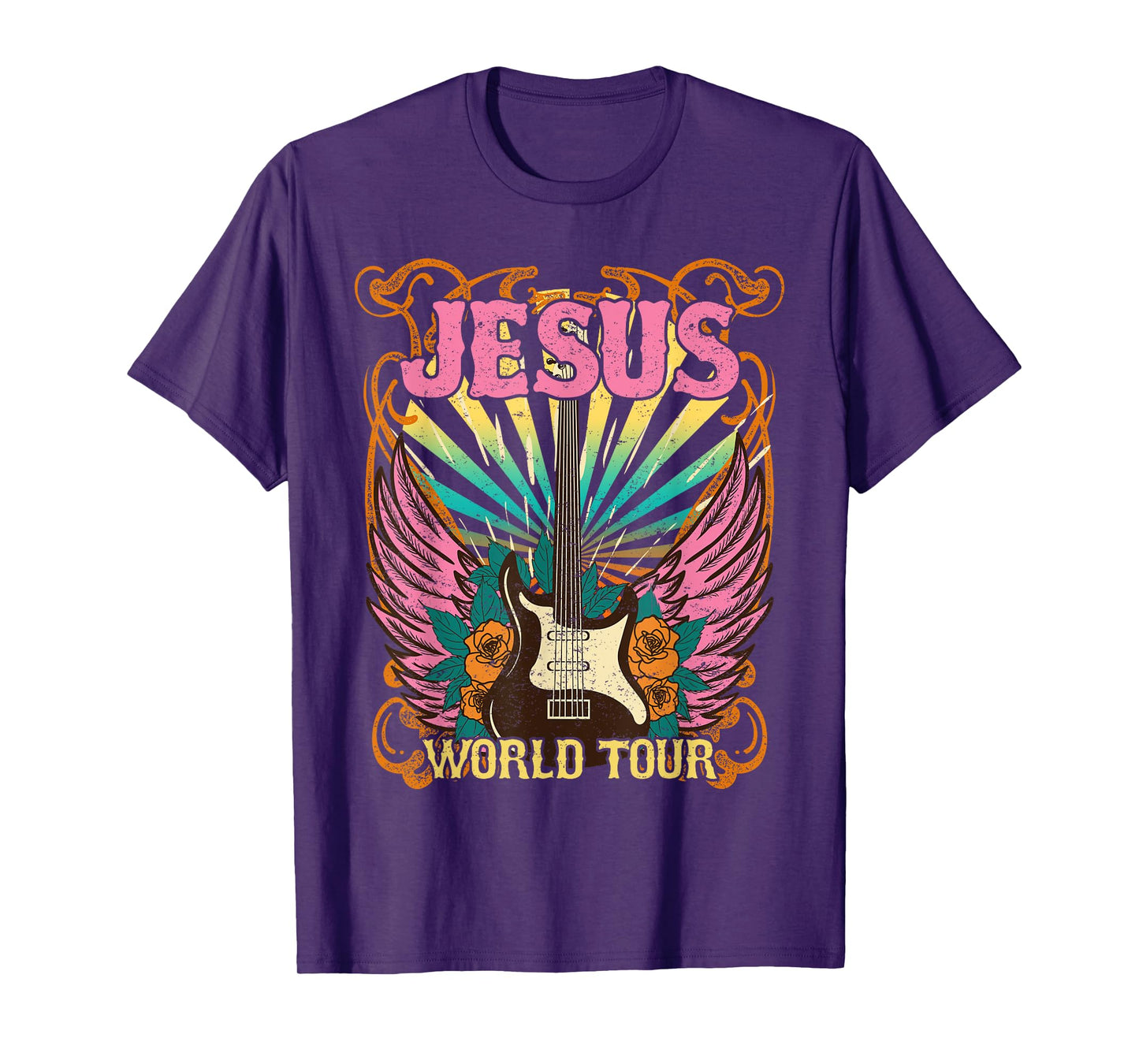 Jesus World Tour Retro 70s 80s Rock Concert Guitar Christian T-Shirt