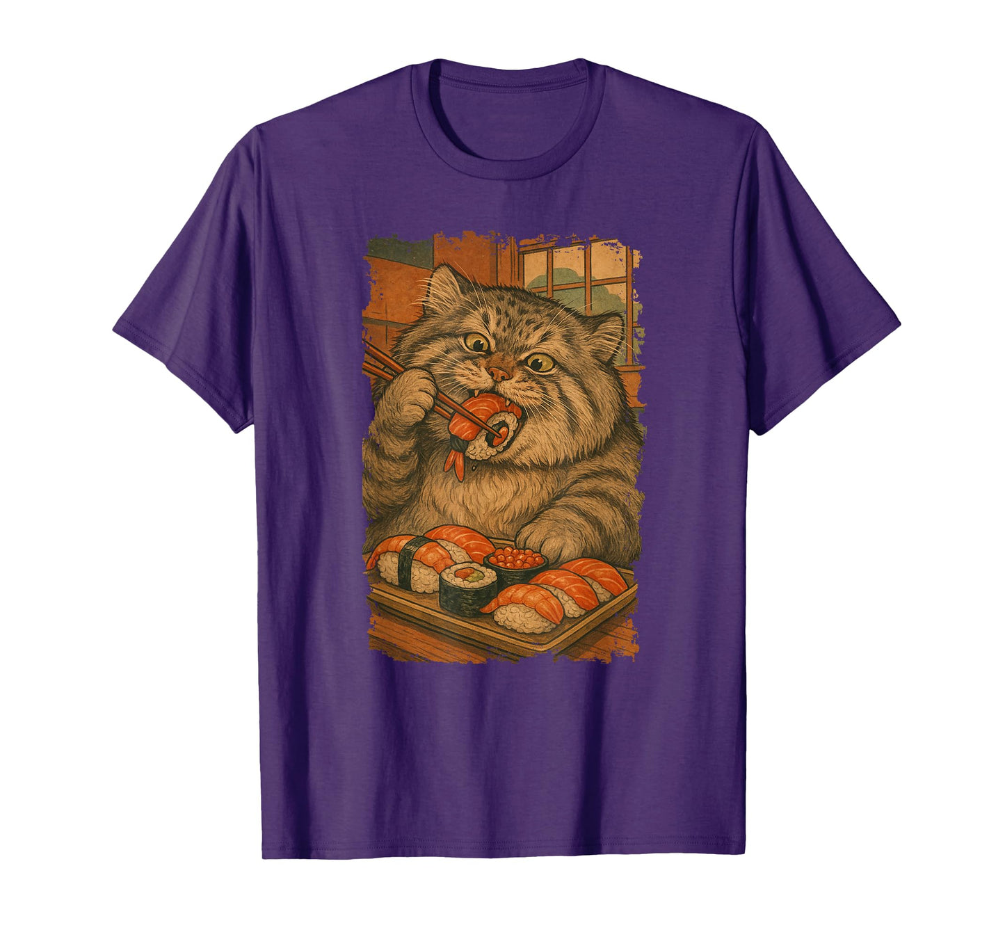 Manul Pallas´s Cat Eats Sushi Japanese Vintage T-Shirt