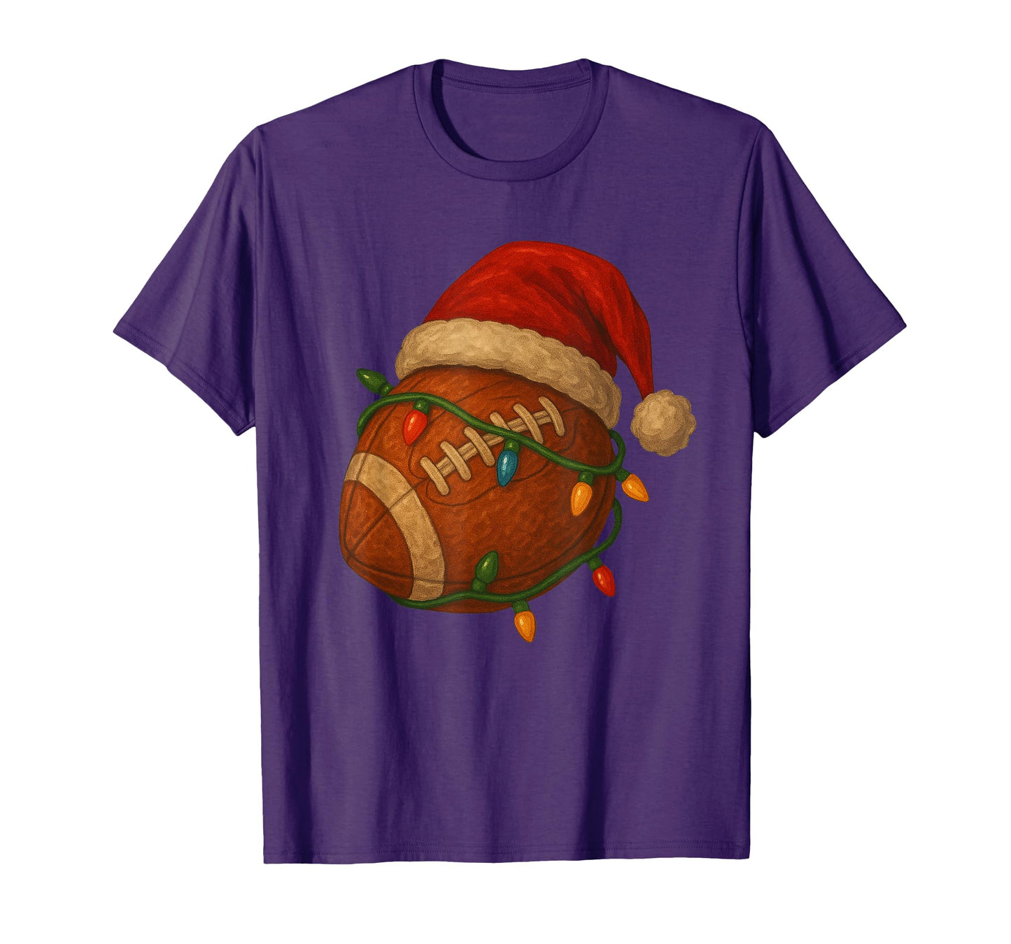 Football Santa Christmas Lights Xmas Men Boys Kids Retro Tee T-Shirt