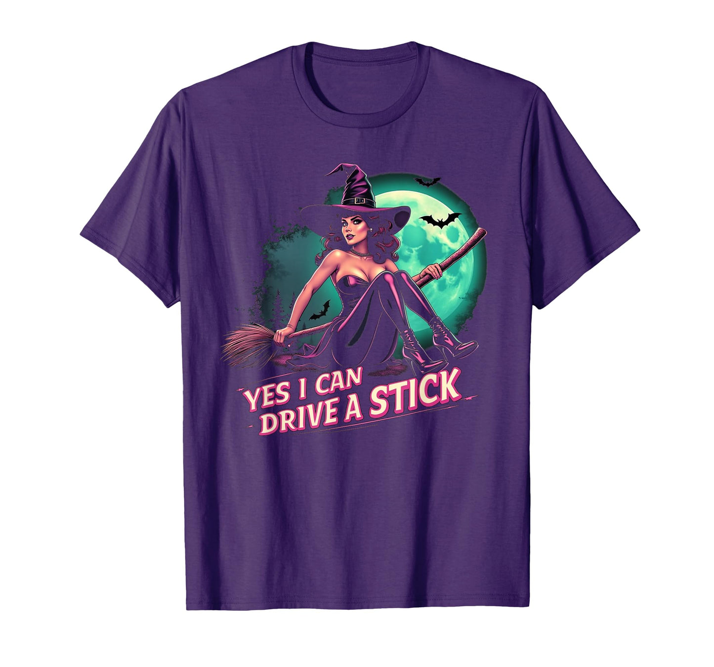 Gothic Witch Yes I Can Drive A Stick Spooky Halloween Design T-Shirt