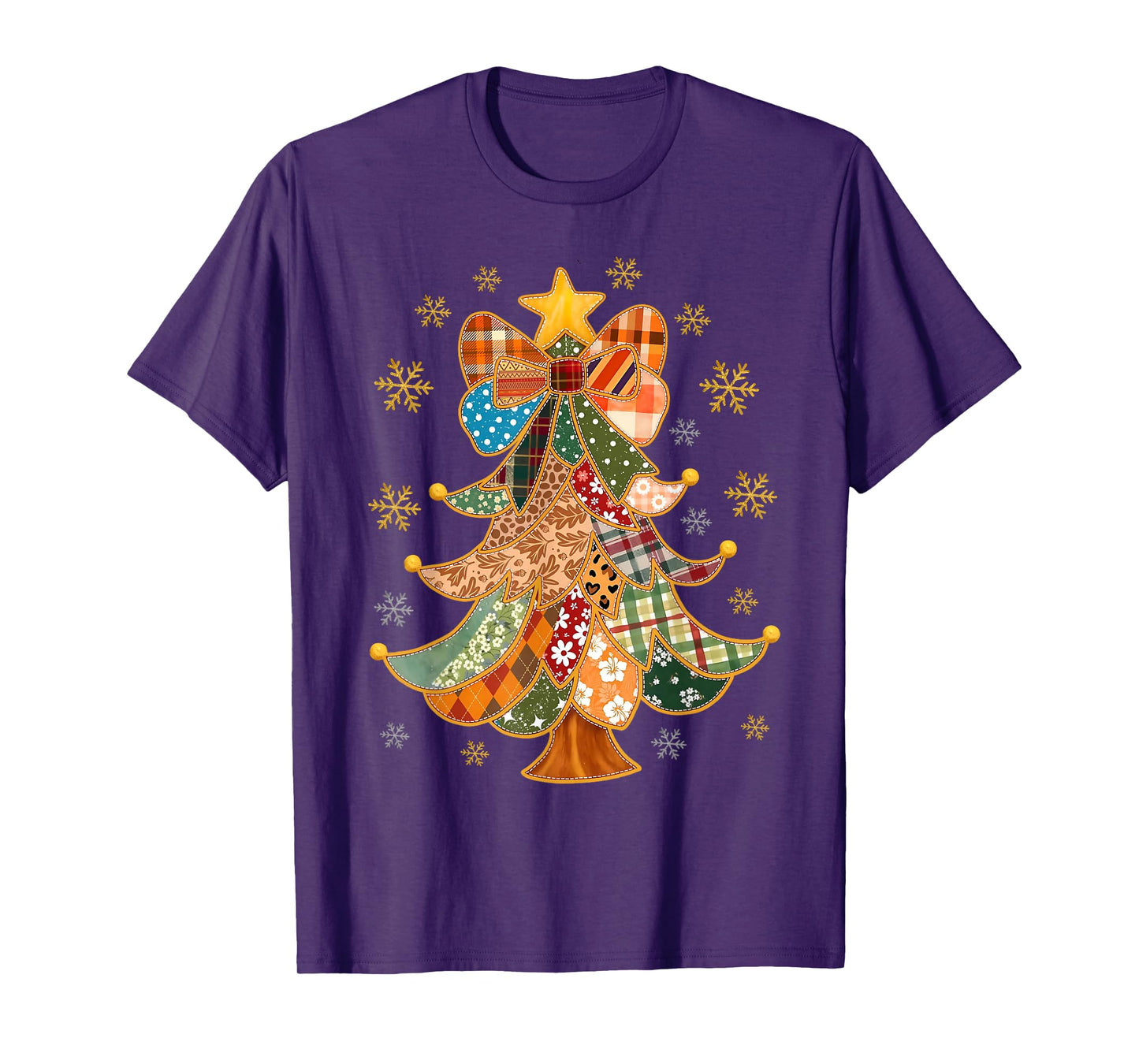 Christmas Tree Patchwork Coquette Bow Xmas Snowflake Holiday T-Shirt