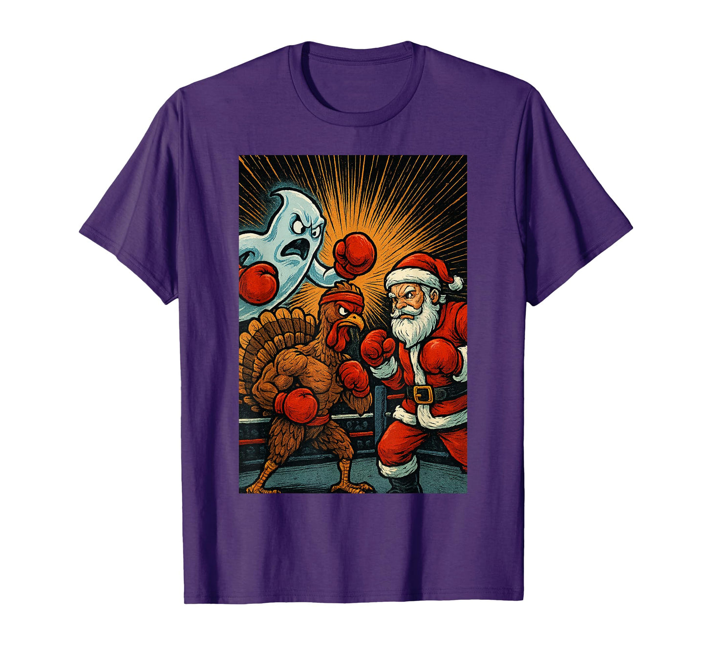 Ghost Vs Turcky Vs Santa Thanksgiving Halloween Chritsmas T-Shirt