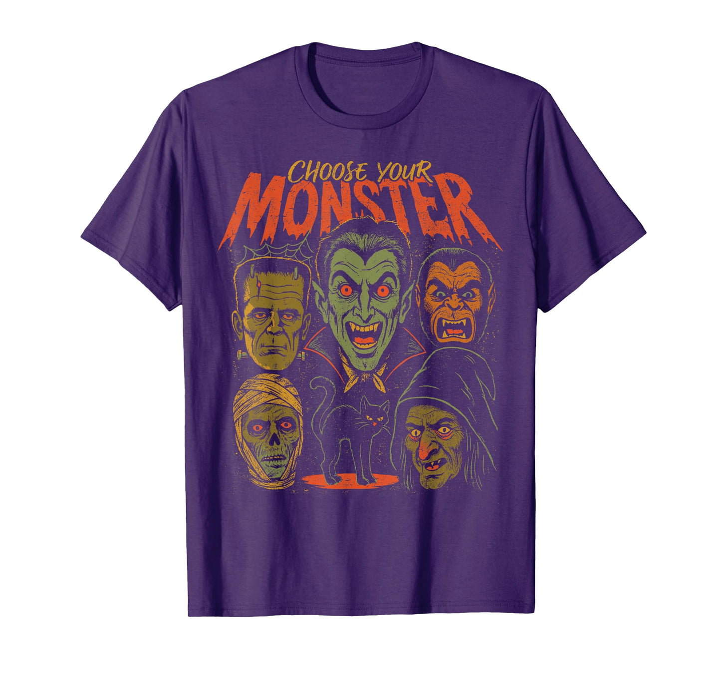 Retro Halloween Monsters Video Game Mummy Cat Werewolf T-Shirt