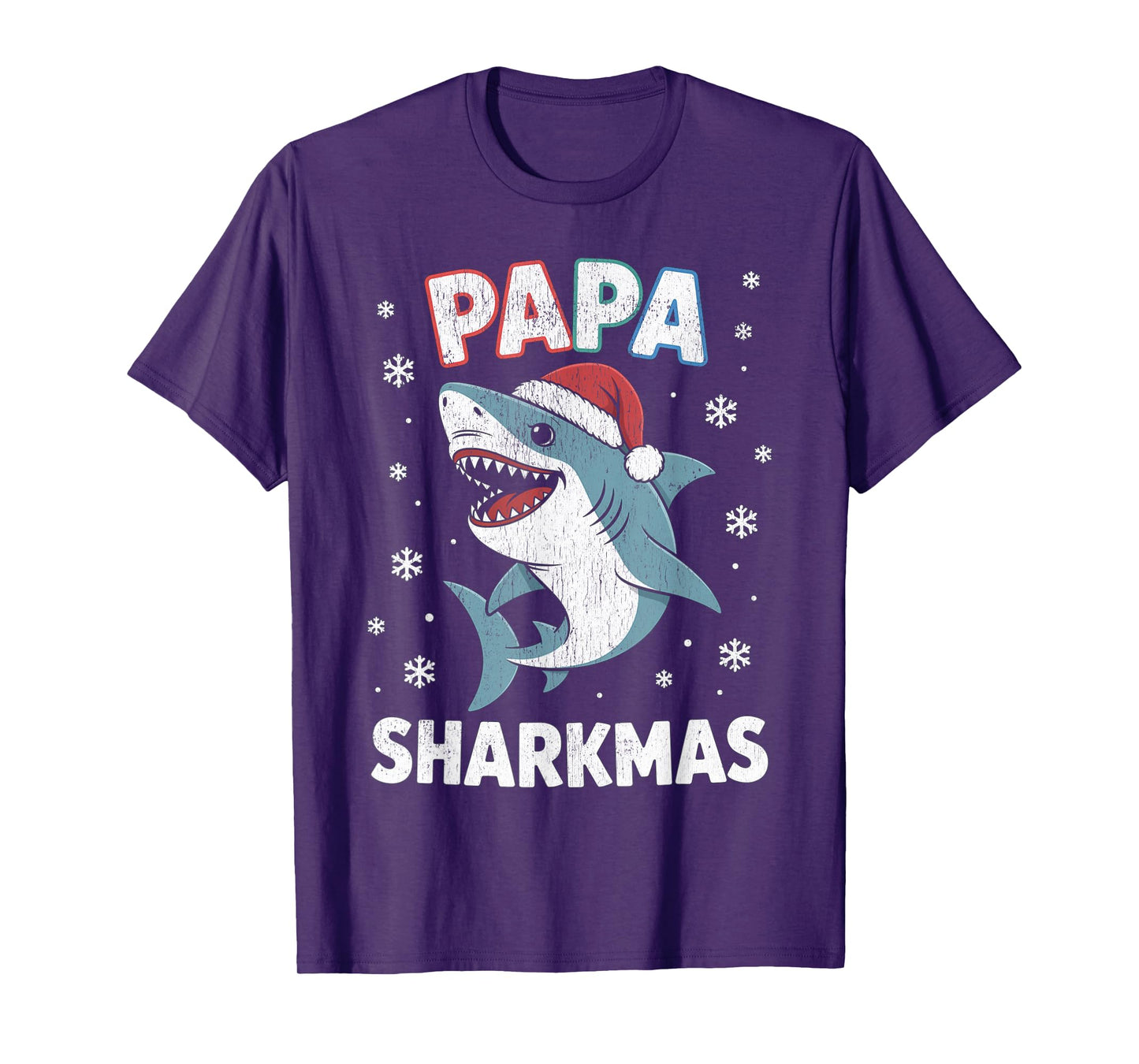 Papa Sharkmas Funny Shark Santa Hat Ugly Christmas Sweater T-Shirt