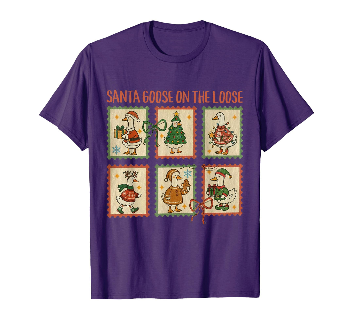 Santa Goose On The Loose Vintage Goose Christmas Stamps T-Shirt