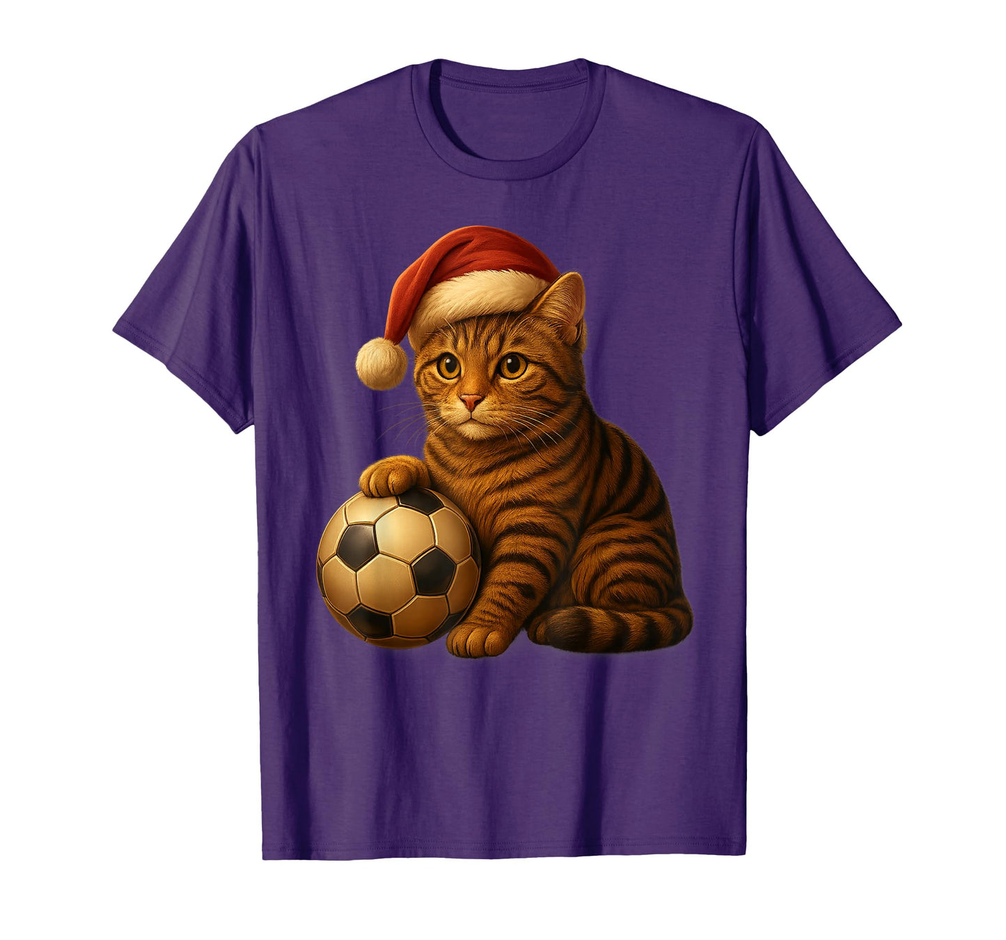 Cat Christmas Tees Santa Playing Soccer Funny Xmas Football T-Shirt