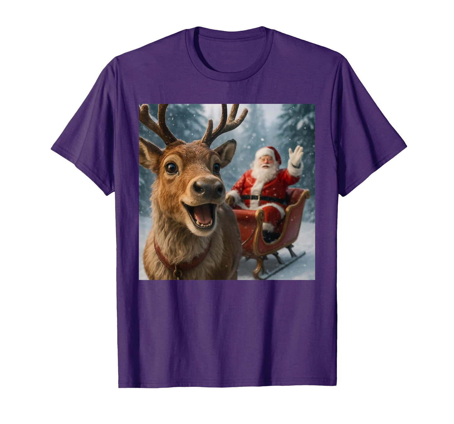 Funny Santa Claus in Sleigh with Reindeer Christmas Holiday T-Shirt