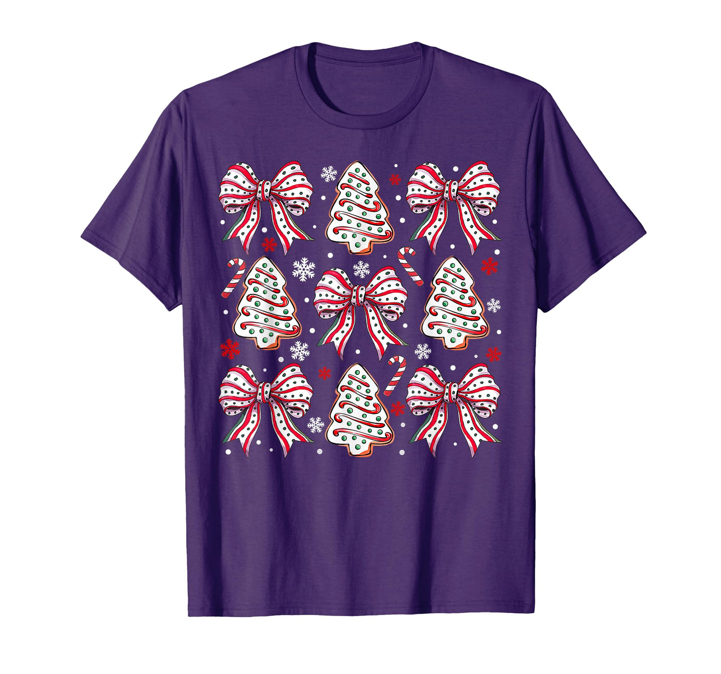Coquette Bow Tree Cake Candy Cane Merry Christmas T-Shirt
