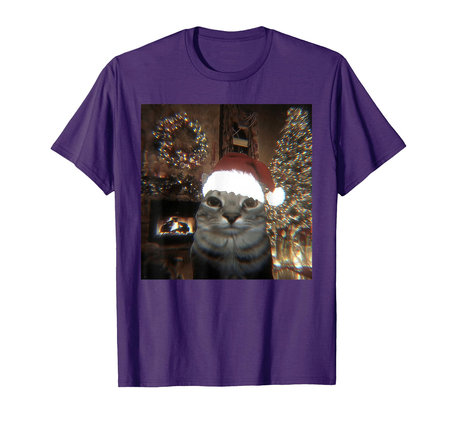 Funny Meme Cat Taking A Selfie Christmas Xmas Lights Holiday T-Shirt