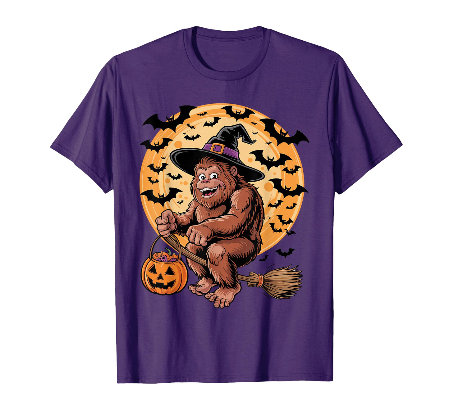 Cute Bigfoot Halloween Witch Hat Jack-o-Lantern Candy Bucket T-Shirt