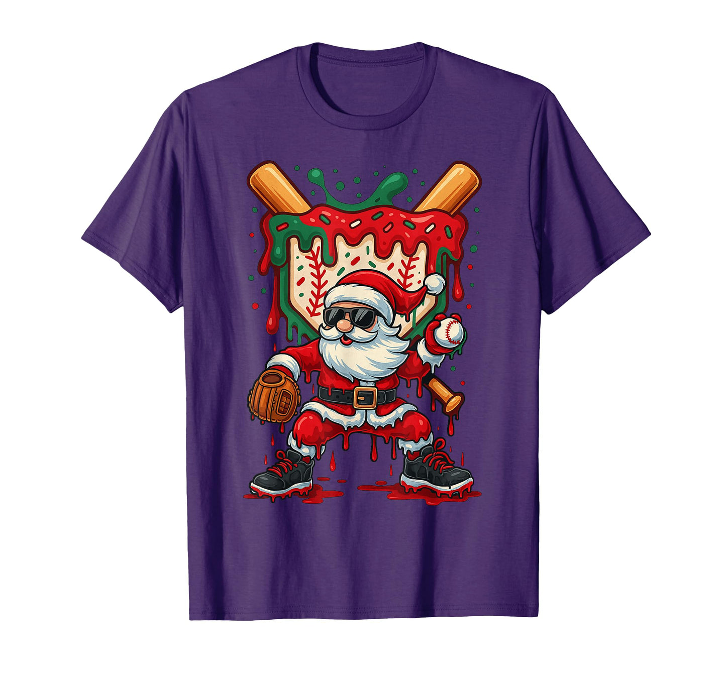 HUGvyn Santa Playing Baseball Ice Cream Drip Christmas Boys T-Shirt