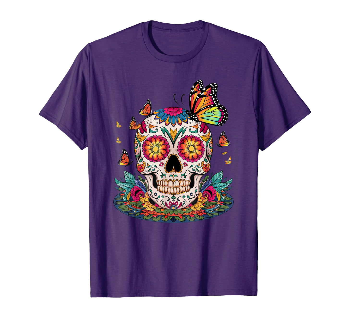 Sugar Skull Butterfly Day of Dead Halloween Dia De Muertos T-Shirt