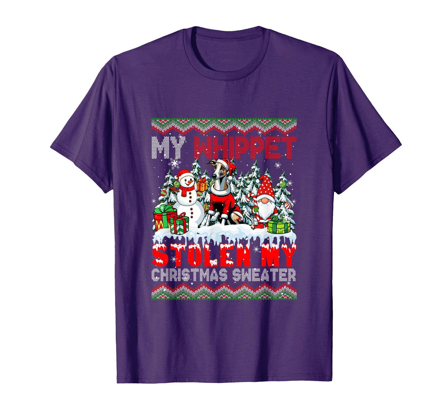 My Whippet Stolen My Christmas Sweater Santa Dog Gnome T-Shirt