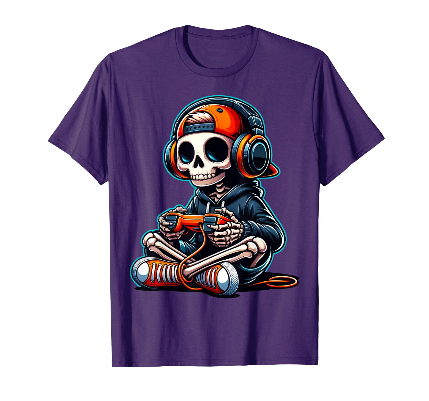 Funny Skeleton Playing Video Game Halloween Shirt Boys Gamer T-Shirt