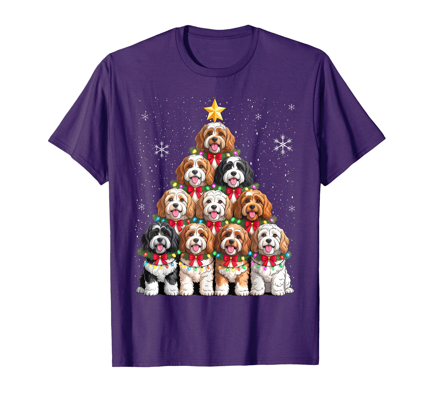 Christmas Tree Santa Cavapoo Lights T-Shirt