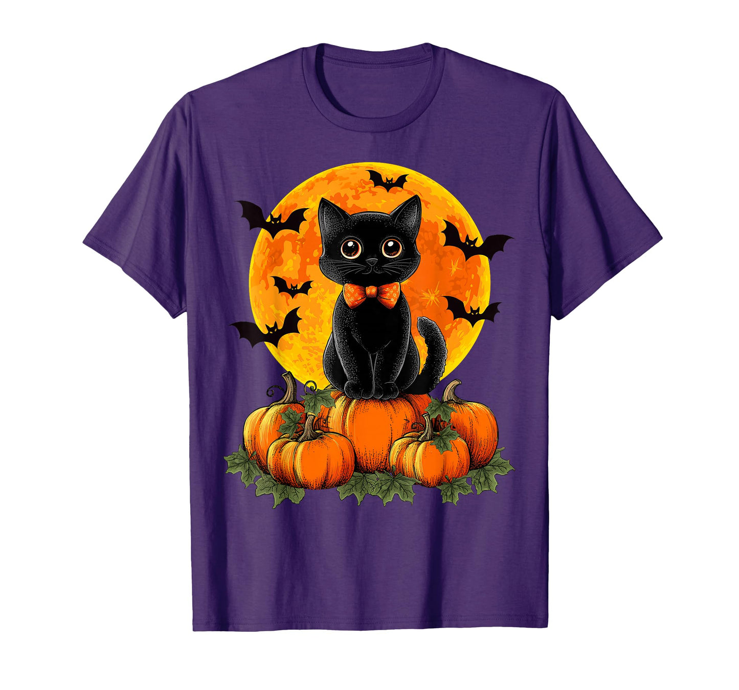 Halloween Autumn Spooky Season Bow Black Cat Pumpkins Bats T-Shirt