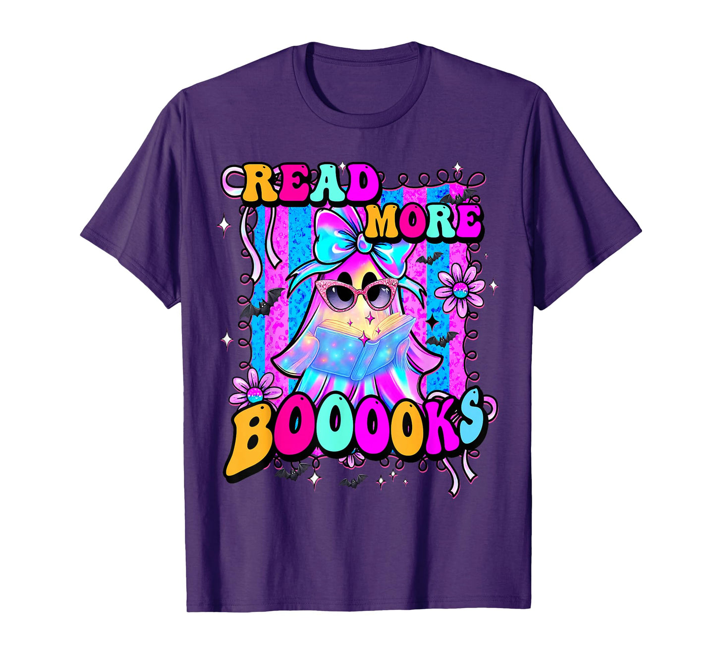 Booooks Cute Ghost Read More Books Funny Teacher Halloween T-Shirt