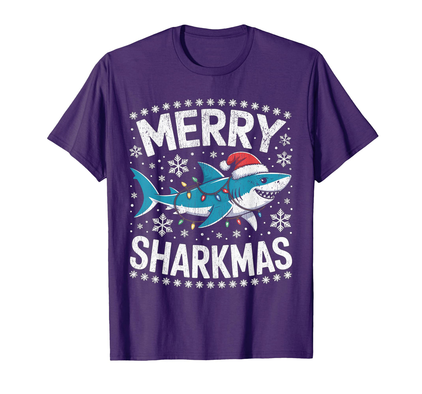 Merry Sharkmas Funny Shark Santa Hat Ugly Christmas Sweater T-Shirt