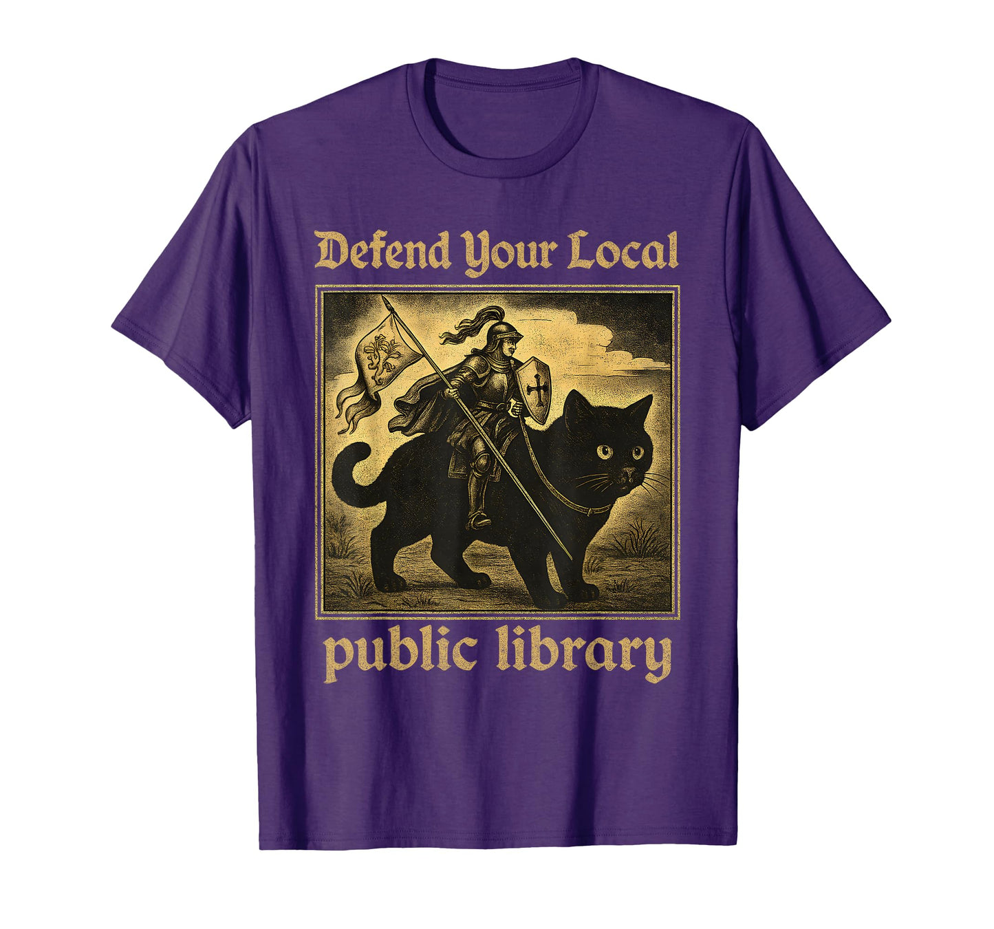 Defend Your Local Public Library Cat Knight Tee T-Shirt