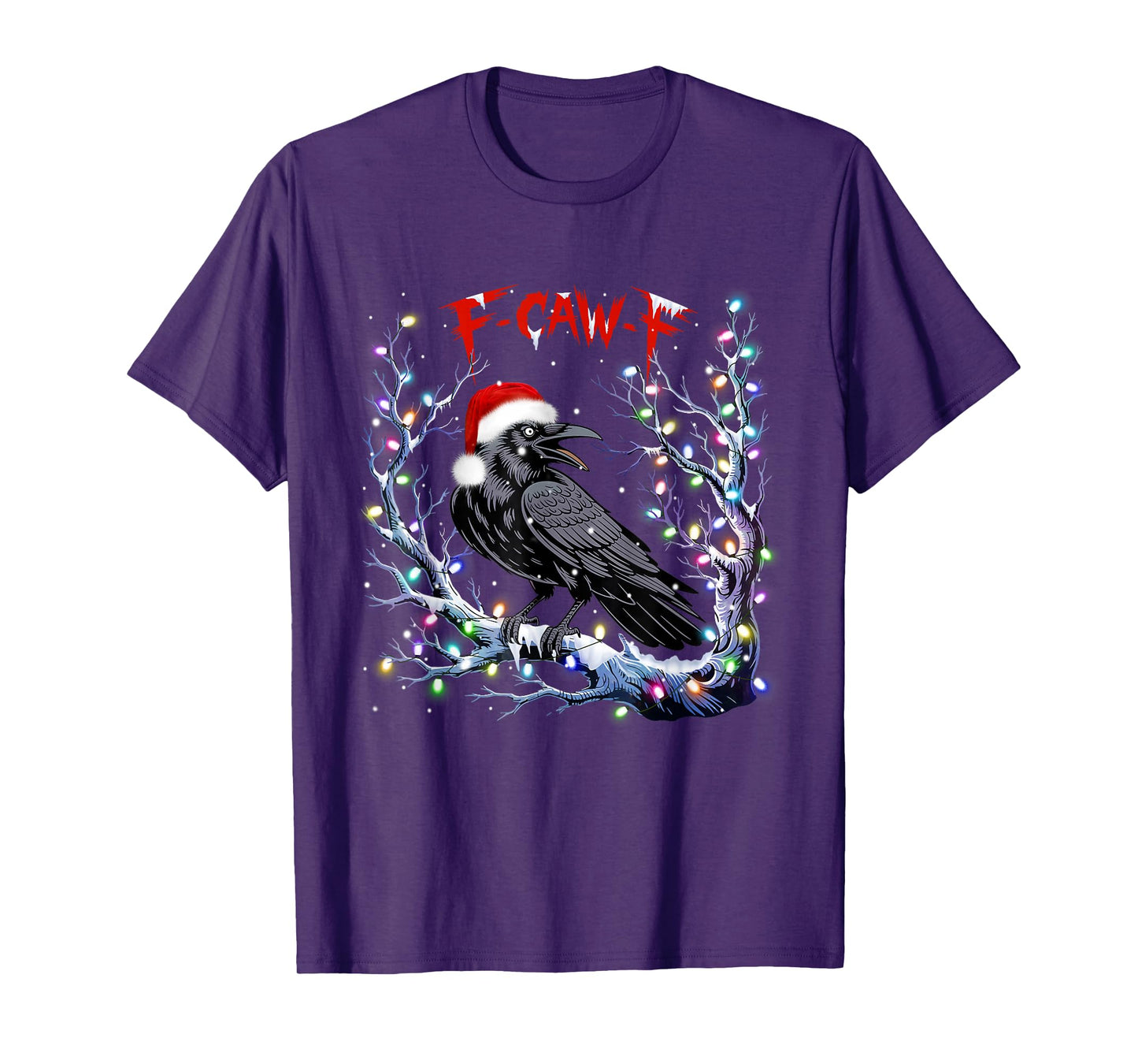 Black Crow F-Caw-F Christmas Lights Santa Funny Retro T-Shirt