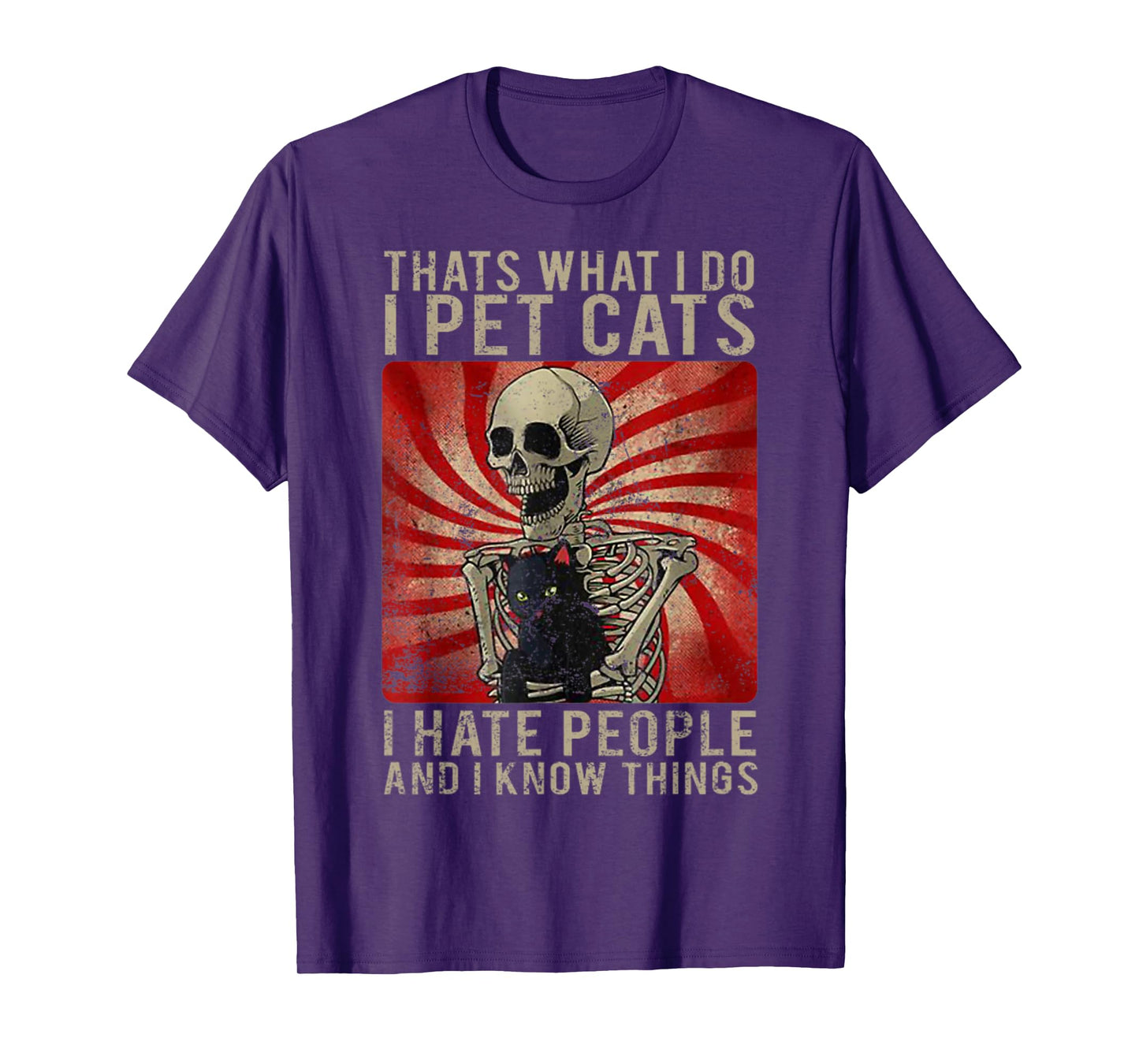 Vintage What I Do I Pet Cats I Hate People Black Cat Skull Men Women T-Shirt