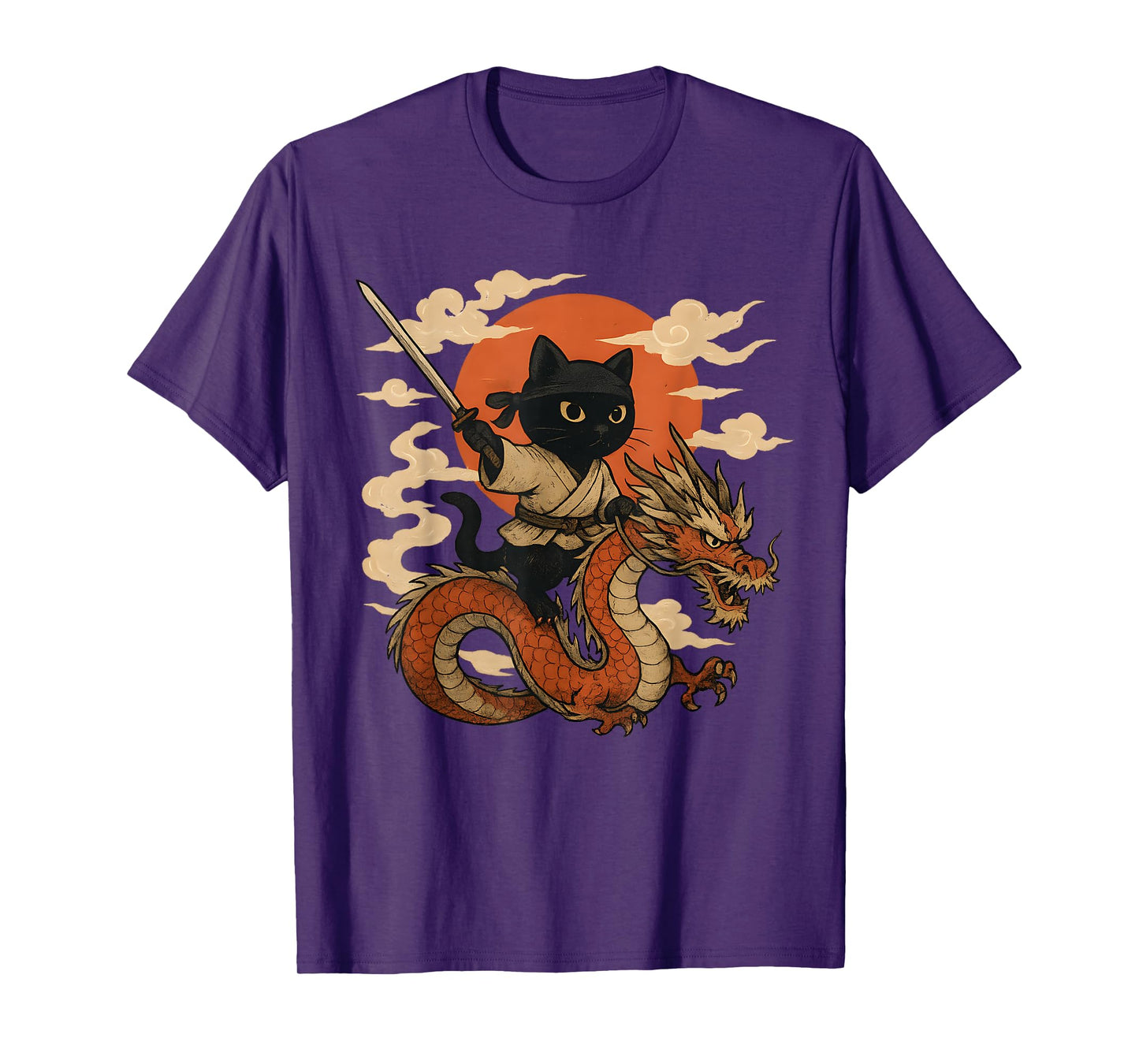 Vintage Japanese Samurai Cat Ninja dragon Kawaii anime lover T-Shirt