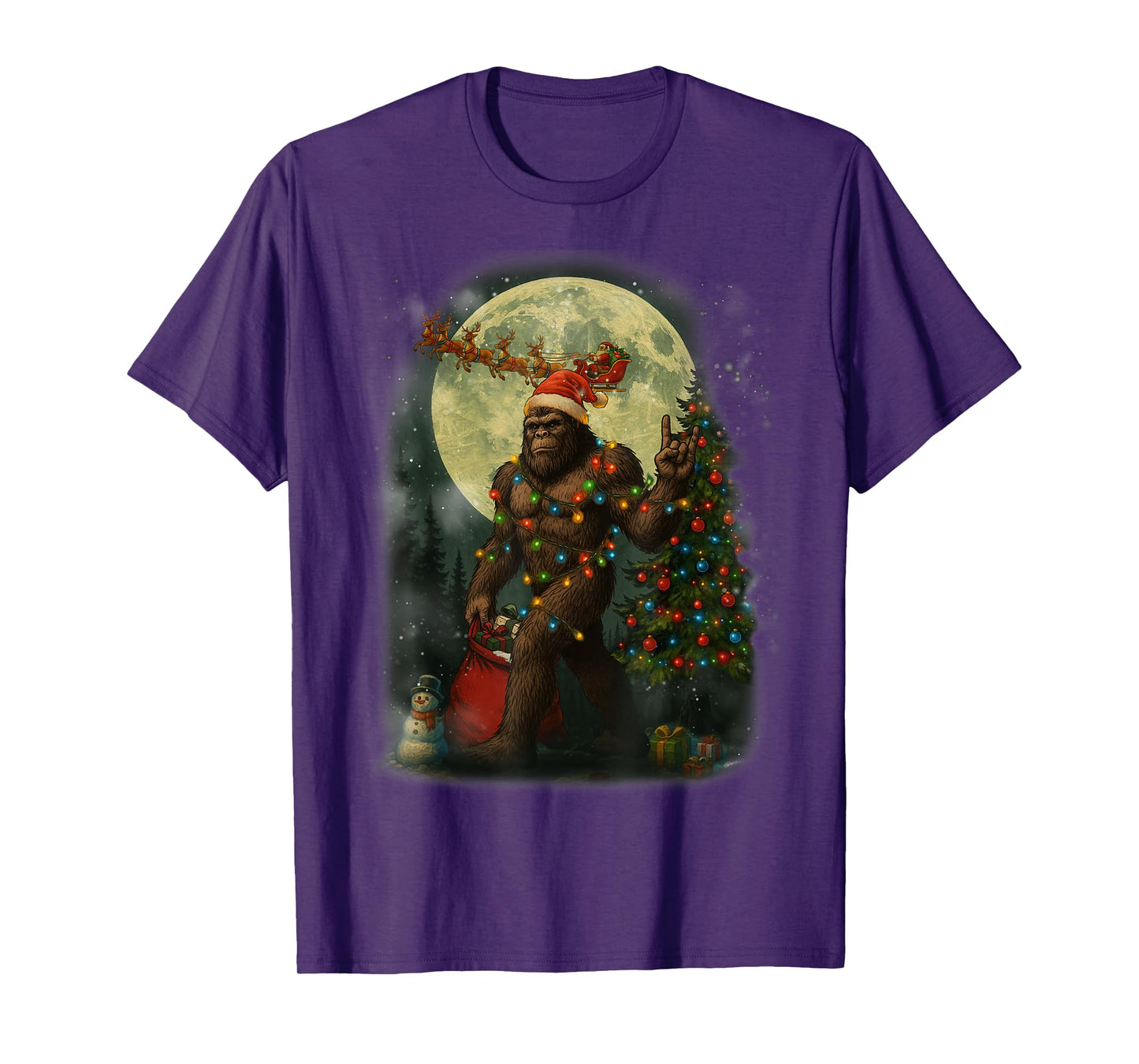 Big Foot Rock On Santa Snowman Christmas Tree Xmas Men Boys T-Shirt