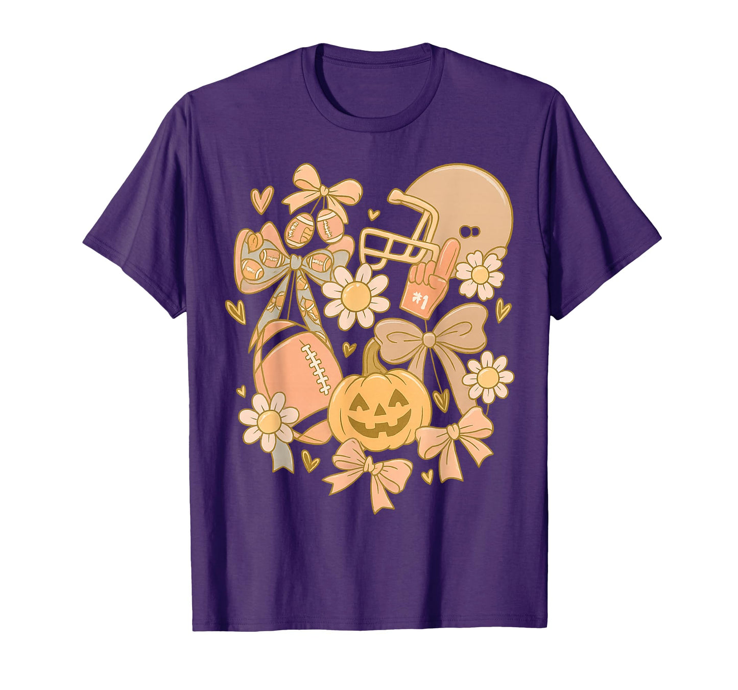Retro Football Coquette Pumpkin Floral Thanksgiving Fall T-Shirt