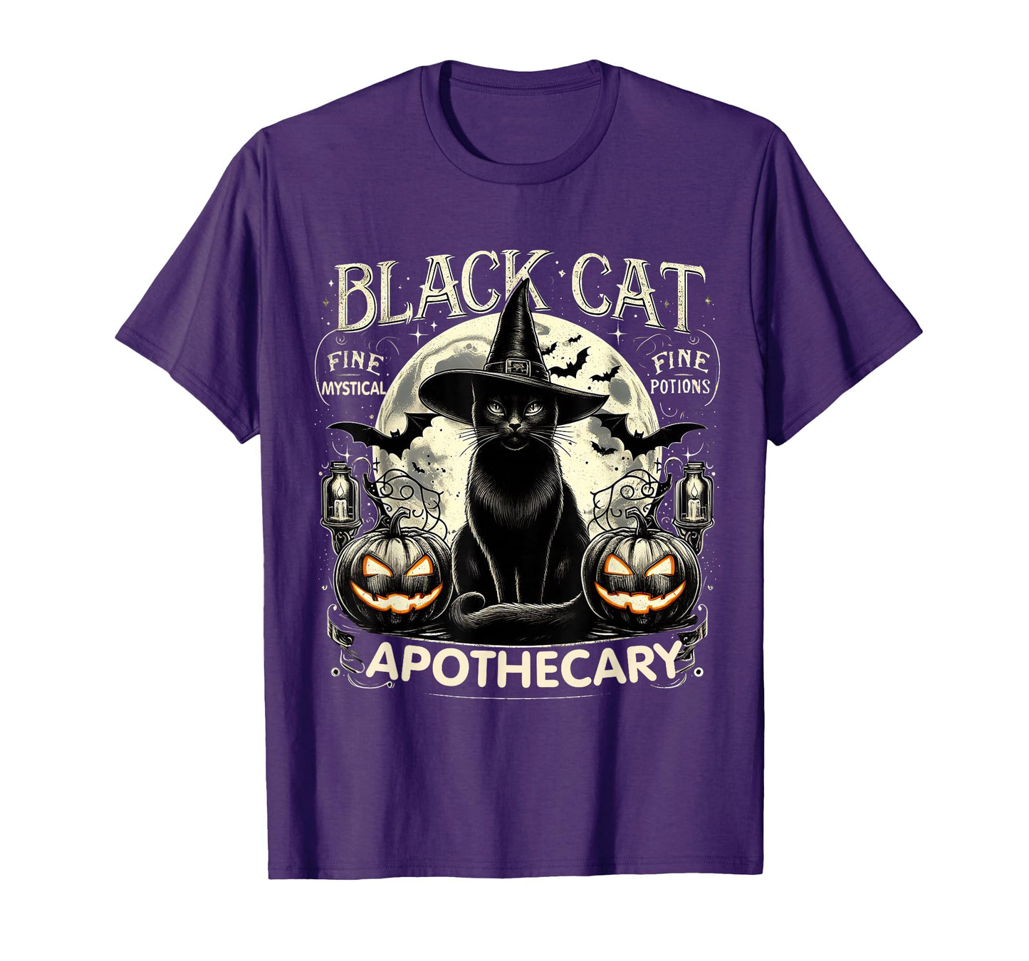 Black Cat Apothecary Vintage Halloween Gothic Art T-Shirt