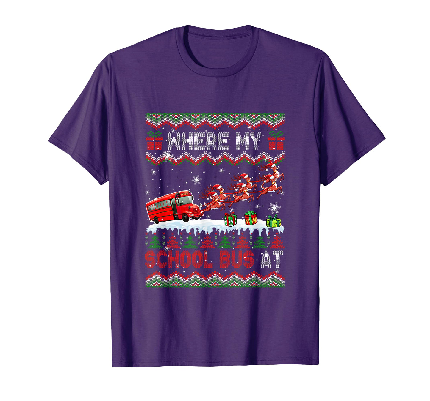 Where My School Bus at Christmas Sweater Sleigh Reindeer T-Shirt