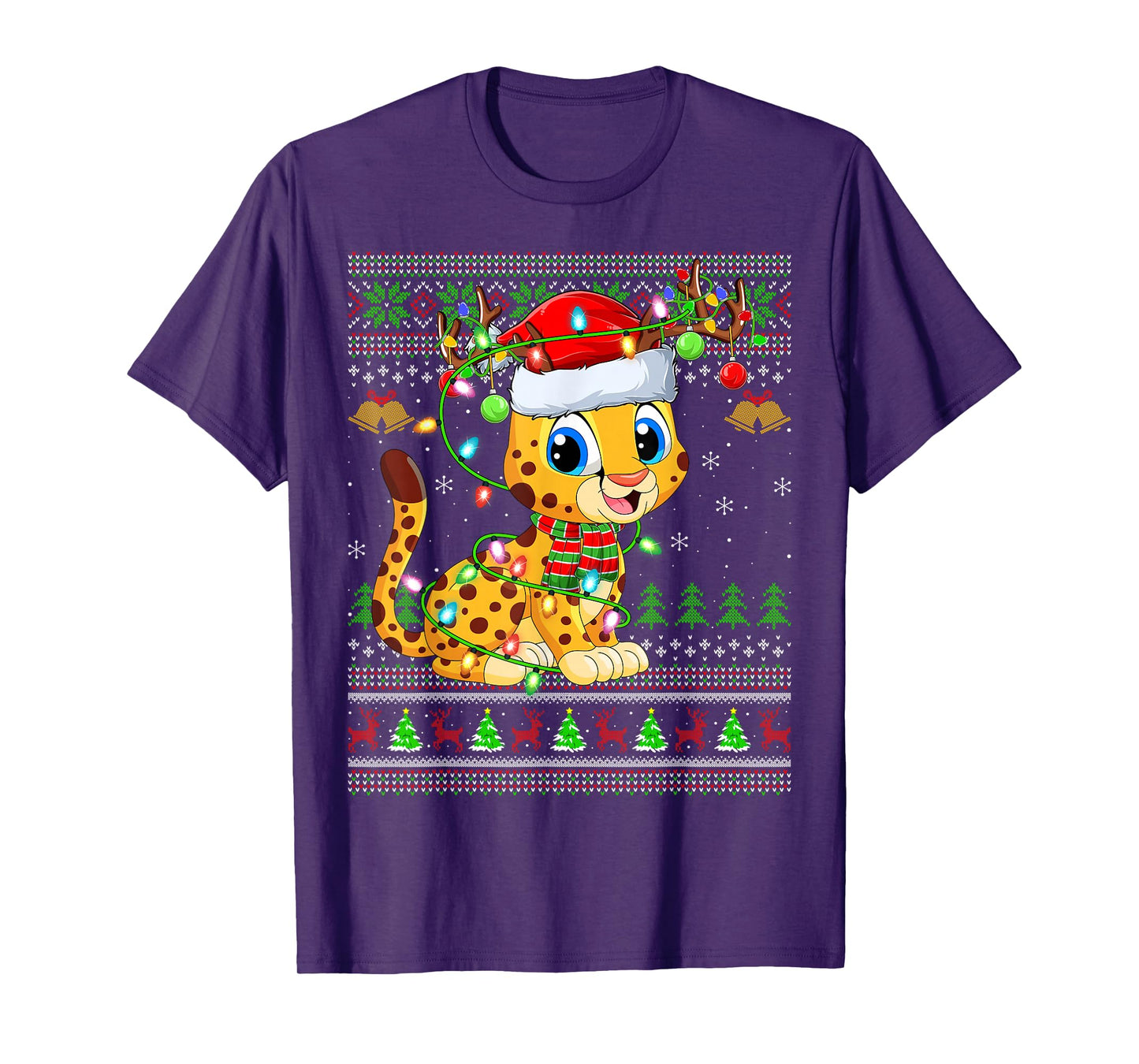 Cheetah Ugly Christmas Sweaters Holiday Santa Cute Xmas T-Shirt