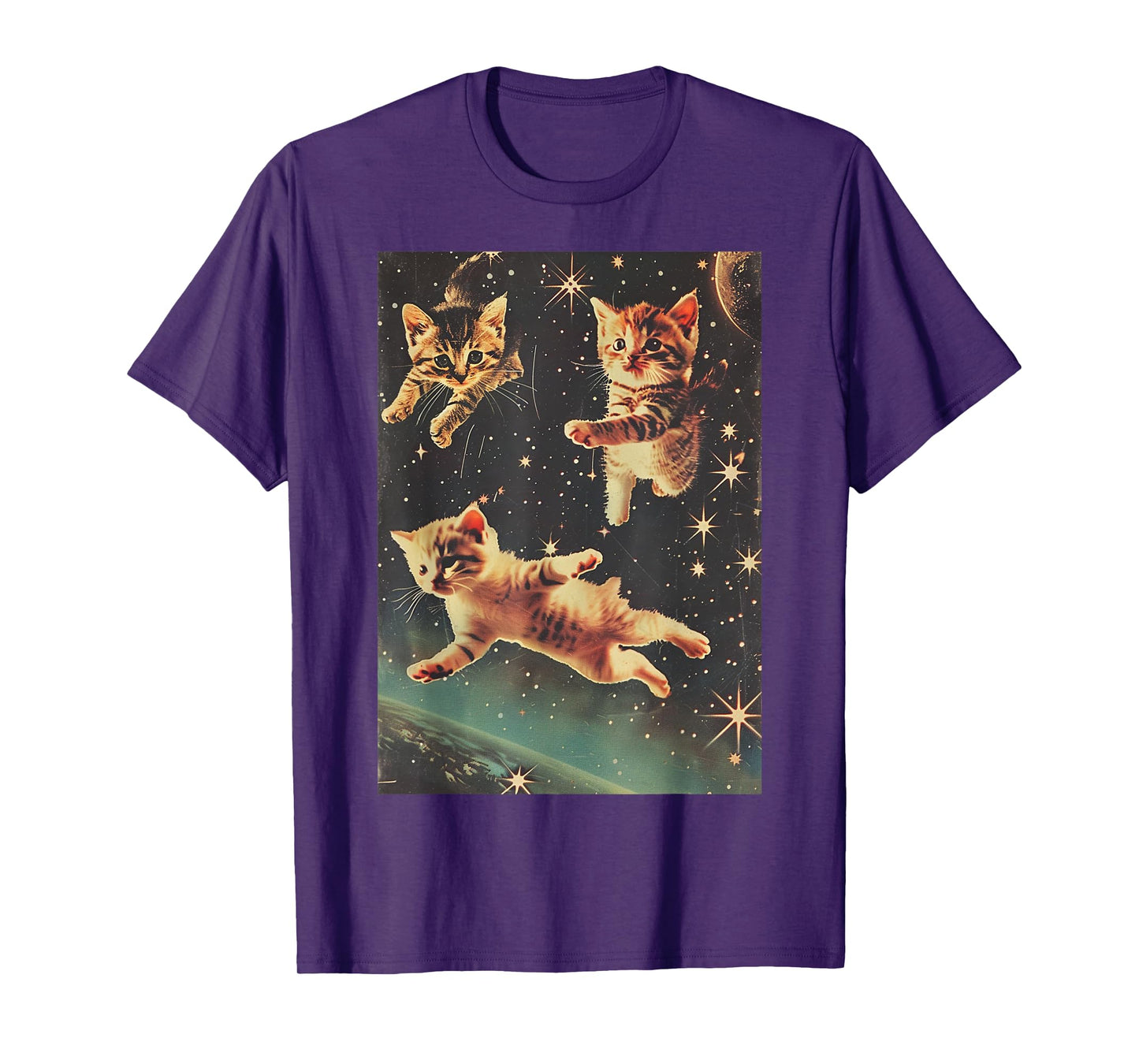 Funny Cat Kittens in Space Cute Retro Art Vintage T-Shirt