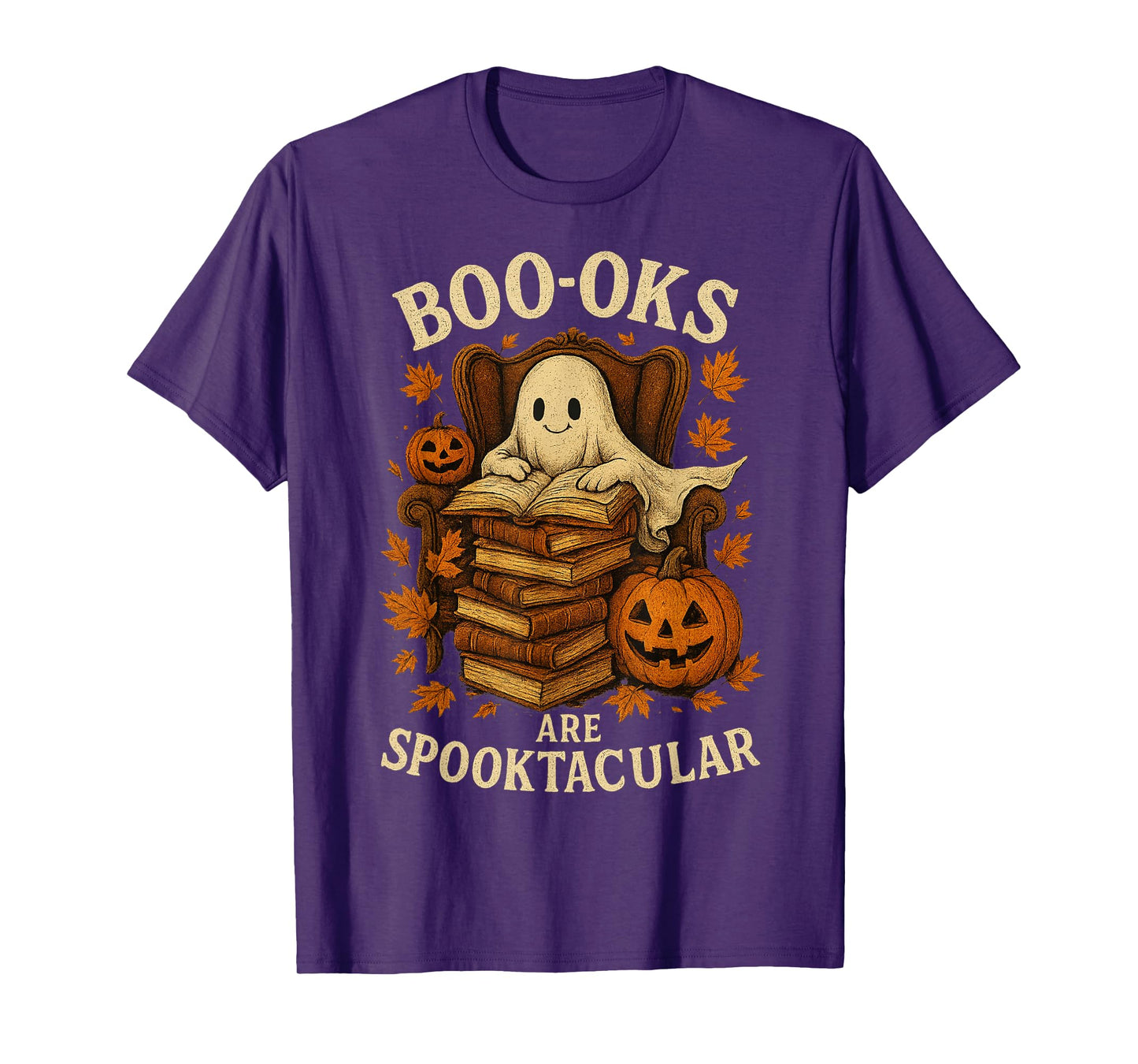 Vintage Ghost Book Reading Pumpkin Gothic Halloween Teachers T-Shirt
