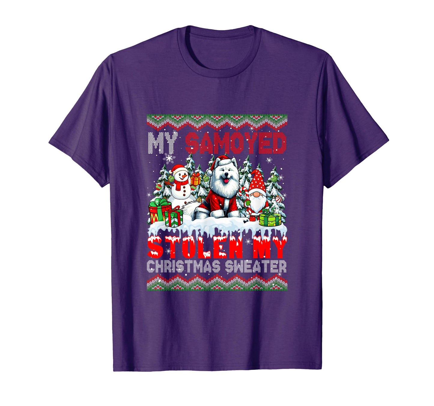My Samoyed Stolen My Christmas Sweater Santa Dog Gnome T-Shirt