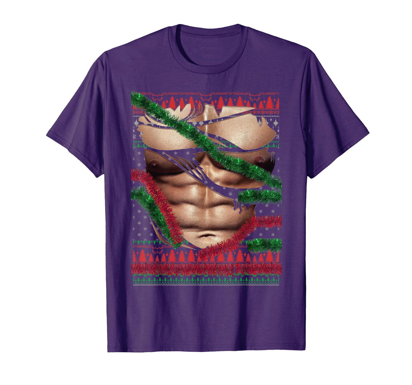 Christmas Fake Muscles Ripped Torn Chest Six Pack Abs Ugly T-Shirt