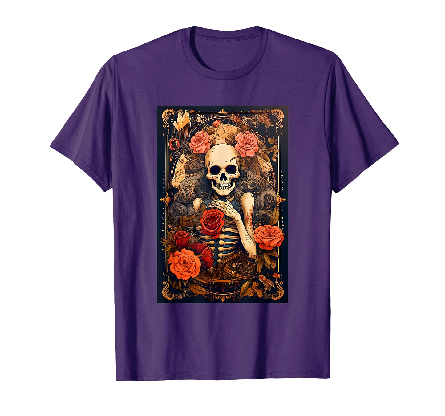 Vintage Tarot Card Goth Girl Skeleton Occult Gothic Floral T-Shirt