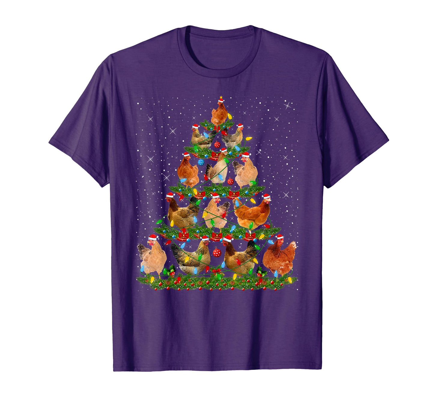 Chicken Xmas Tree Lights Funny Farm Animal Chicken Christmas T-Shirt
