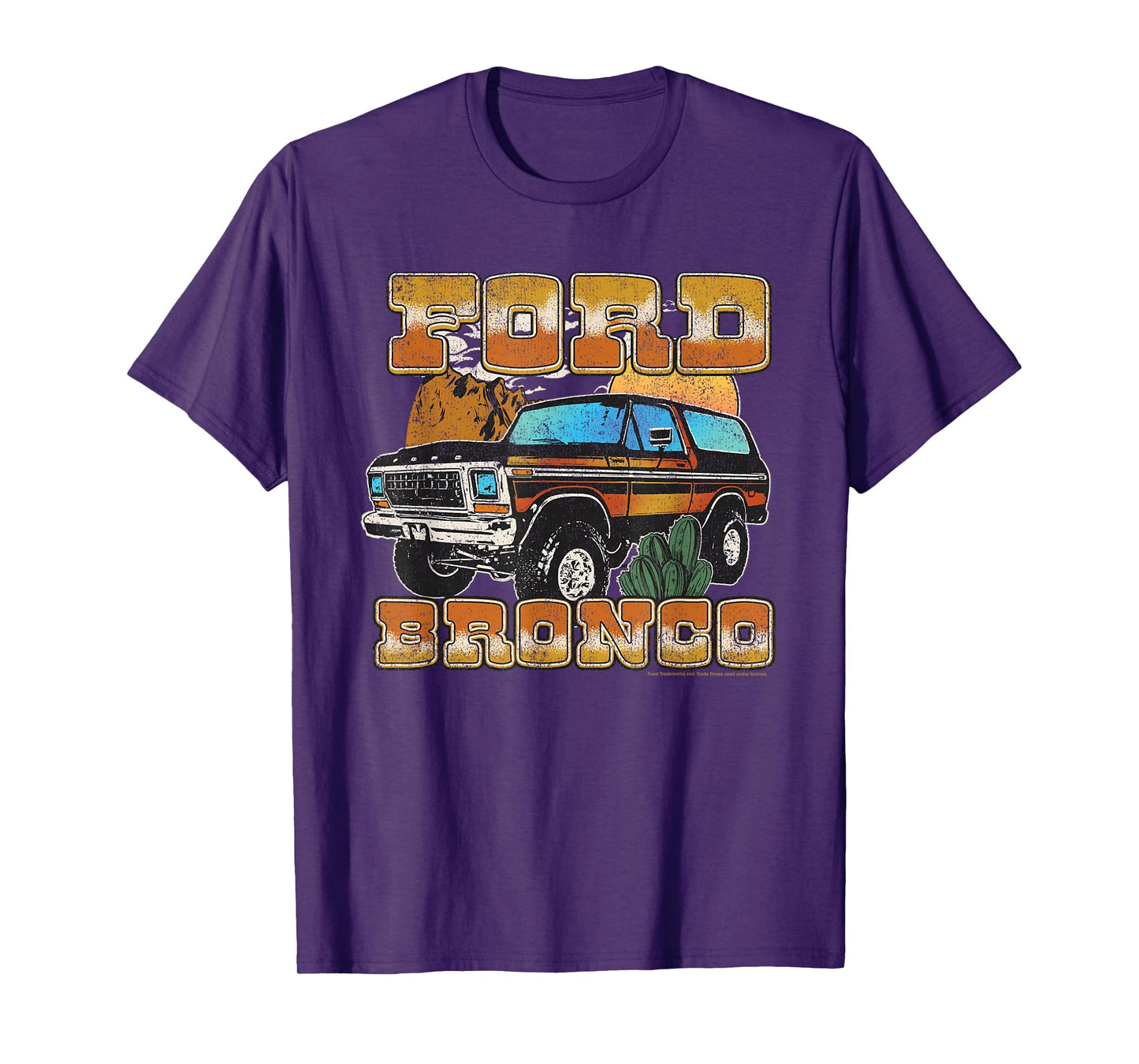 Ford - Vintage Bronco Desert Scene With Mountains And Cacti T-Shirt