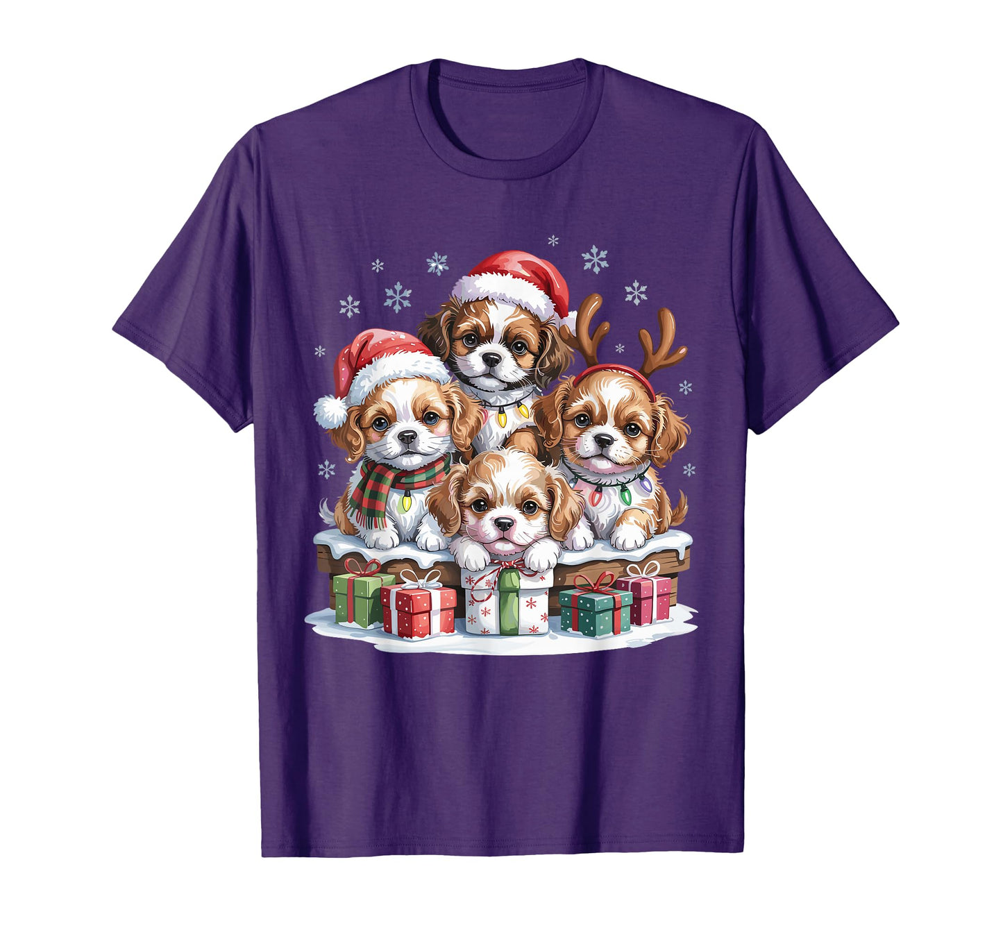 Cute Cavachon Christmas Puppies Dog Lovers Funny Holiday T-Shirt