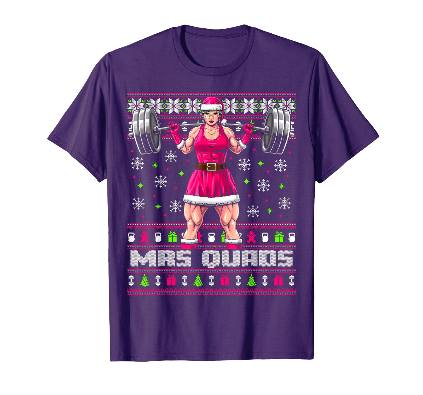 Mrs. Quads Funny Gym Ugly Christmas Sweater Women Cute Pink T-Shirt