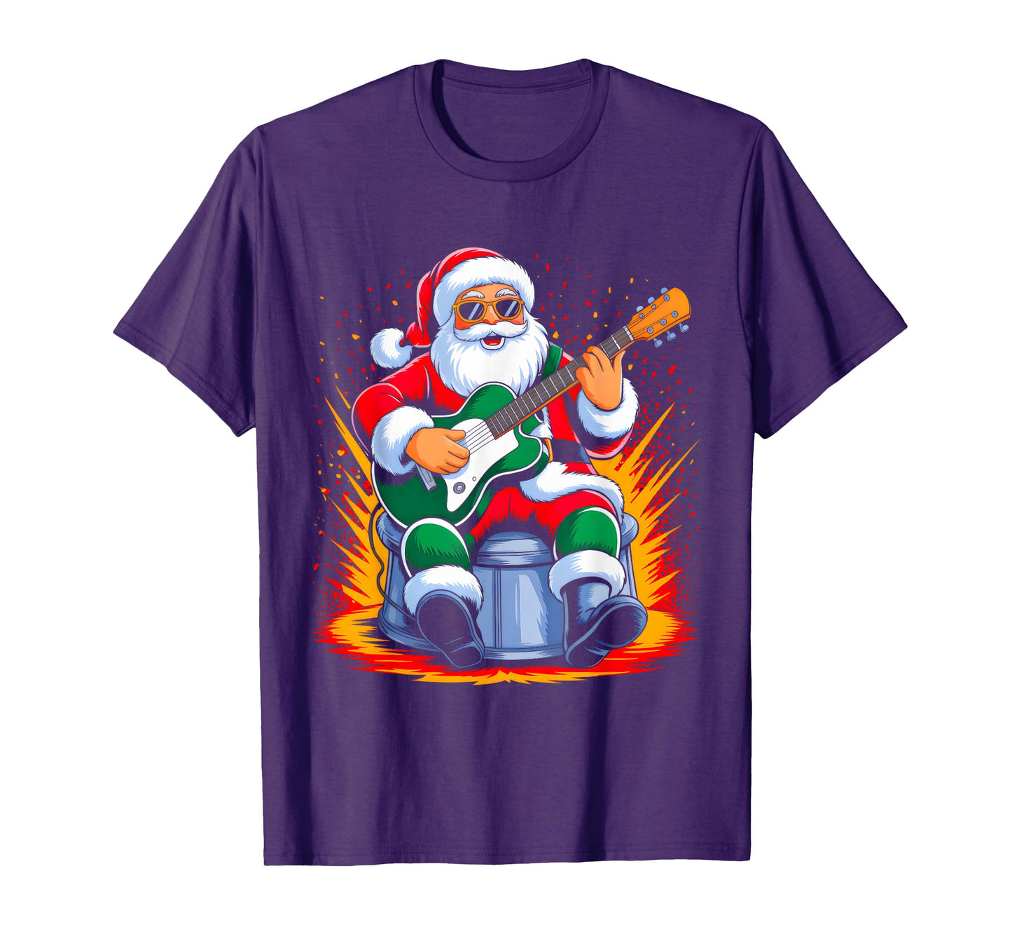Guitar Classic Santa Playing Drums Funny Christmas Xmas T-Shirt