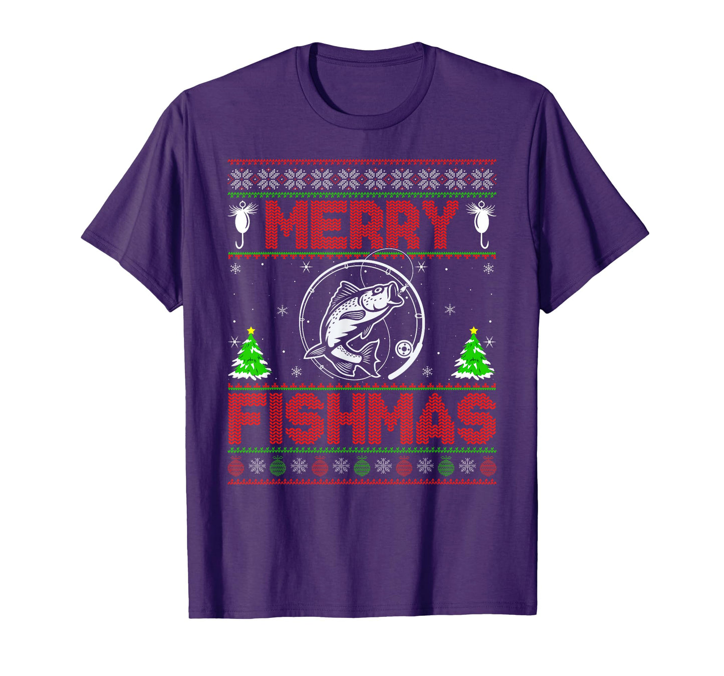 Merry Fishmas Bass Fish Fishing Ugly Christmas Sweater Xmas T-Shirt