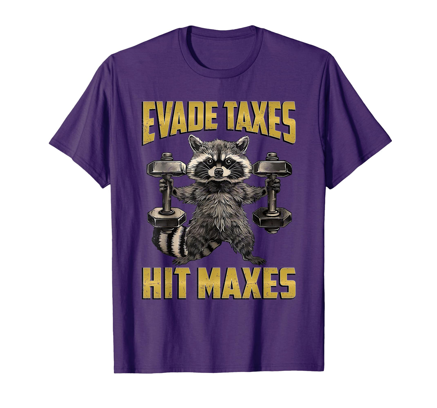 Funny Raccoon Weight Lifting Gym Evade Taxes Hit Maxes T-Shirt