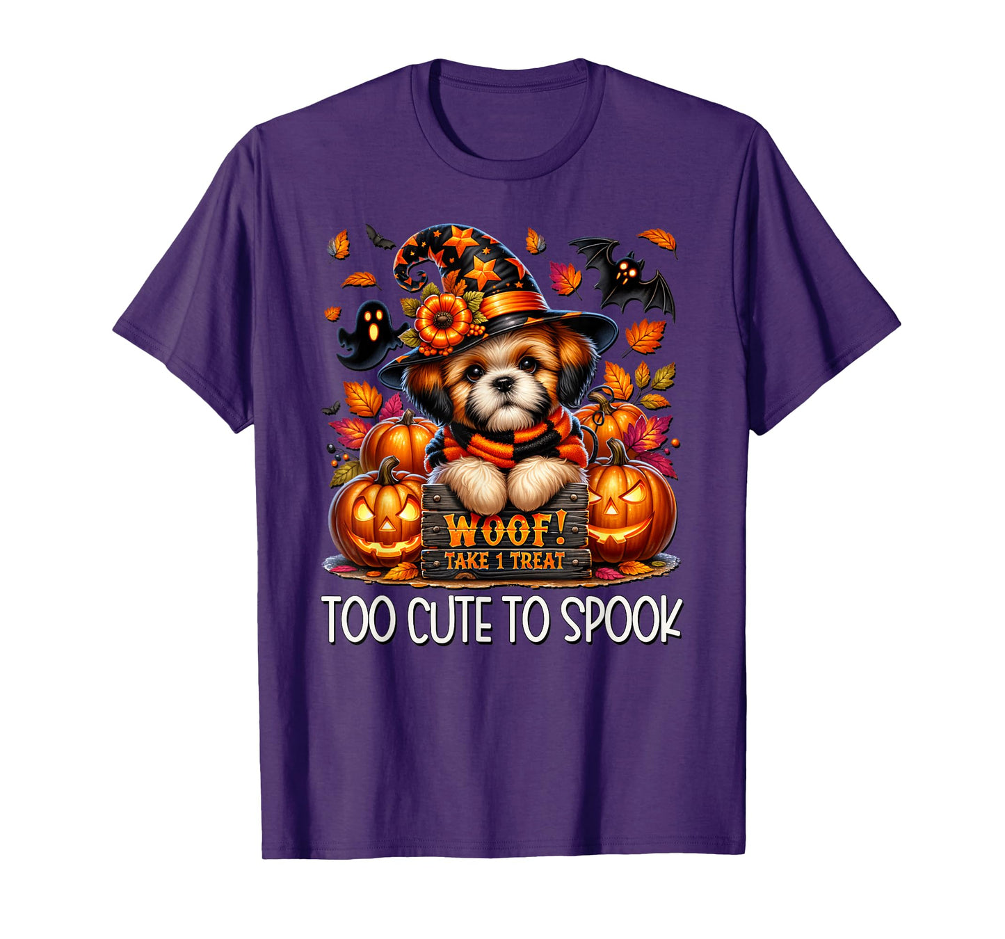 Fall and Halloween Shih Tzu Puppy is Too Cute to Spook T-Shirt