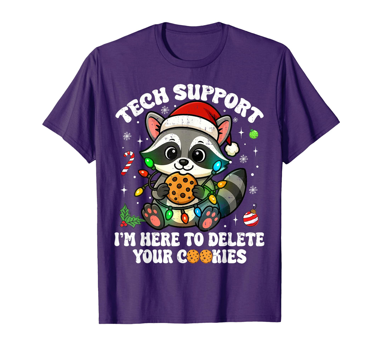 Christmas Tech Support Here to Delete Cookies Xmas Raccoon T-Shirt