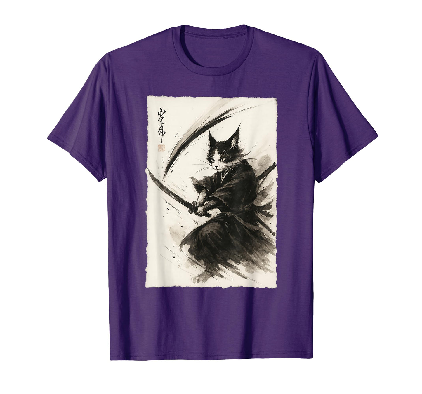 Samurai Cat Japanese Vintage Ukiyo-e Warrior Graphic Tee Cat T-Shirt